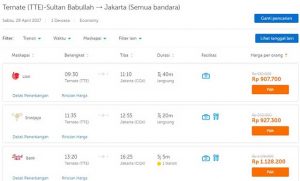 Harga tiket Ternate-Jakarta penerbangan 29 April 2017