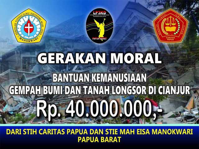 STIH Caritas Papua, STIE Mah Eisa Manokwari, LP3KD Papua Barat Salurkan Bantuan Bencana Cianjur